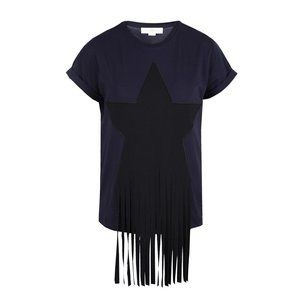Stella McCartney Navy/Black Star Fringe Tee Shirt, size 42 (fits like a size 4)